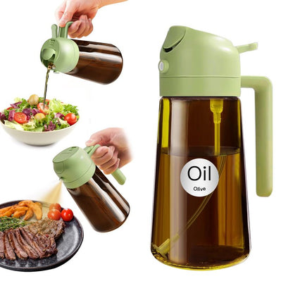 YARRAMATE 16oz/470ml Light Blocking Oil Sprayer for Cooking with Stickers, Food-Grade 2 in 1 Olive Oil Dispenser Bottle for Kitchen, Premium Dark Amber Glass Oil Bottle for Air Fryer, BBQ(Green)