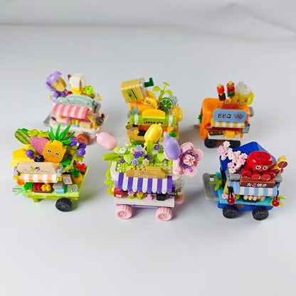 6 Set Food Stand Selling Cart Building Toy Block Set City Street View Collection Home House Decoration