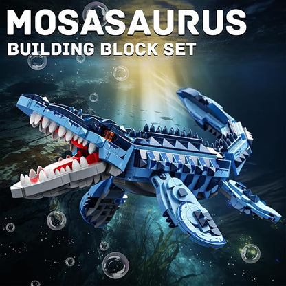 Mosasaurus Dinosaur Building Set 805 Pieces Realistic Prehistoric Marine Reptile Model Ocean Predator Construction Toy with Articulated Jaw &amp Fins Jurassic Animal Gift for Teens &amp Adults