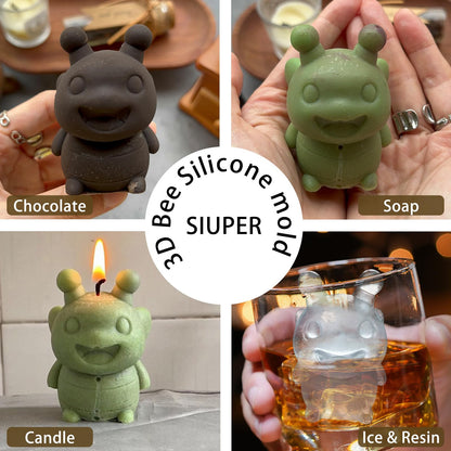 SIUPER 3D Bee Ice Cube Silicone Molds Tray for Whiskey, Cocktail, Drink, Bar; Rich Details. Fun Animal Mold for DIY Craft Taba Squishy Chocolate Soap Candle Resin Gift for Women Girls Boys; 2 Pack