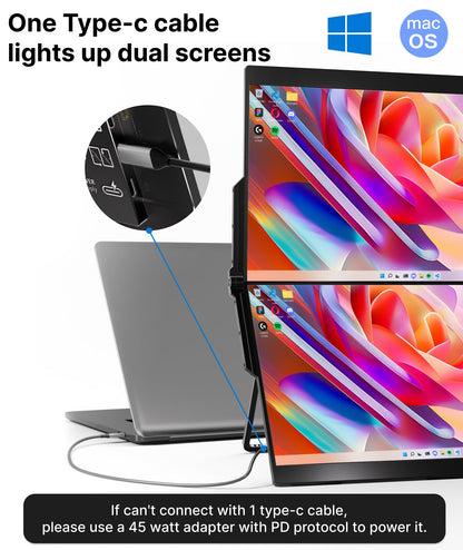 Ingnok Dual Portable Monitor,15.6inch FHD 1080P Screen with USB-C mini HDMI, Foldable Screen Design,Portable Dual Monitor Compatible with Windows/Mac, Easy Setup for Work