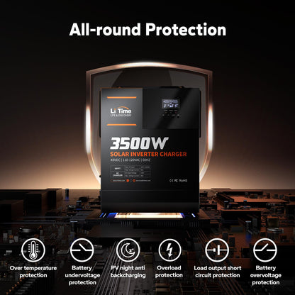 LiTime Solar Inverter Charger, 3500W DC 48V to AC 120V Pure Sine Wave Inverter with 80A MPPT Charge Controller, 40A AC Battery Charger, Uninterrupted Power Supply (UPS), RS485 Communication