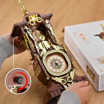 Retro Clock Building Set for Adults Vintage Pendulum Model with Rotating Gears Mechanical Building Blocks Toy Gift for Boys and Girls 8+(879PCS)