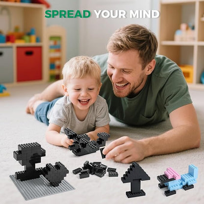 500 Piece Classic Building Bricks and 1 Gray Baseplate 2x4 Bricks Bulk Creative Building Toys Blocks Bulk for Kids Ages 6+ Black(Small Bricks 1.25x0.62x0.47 in)