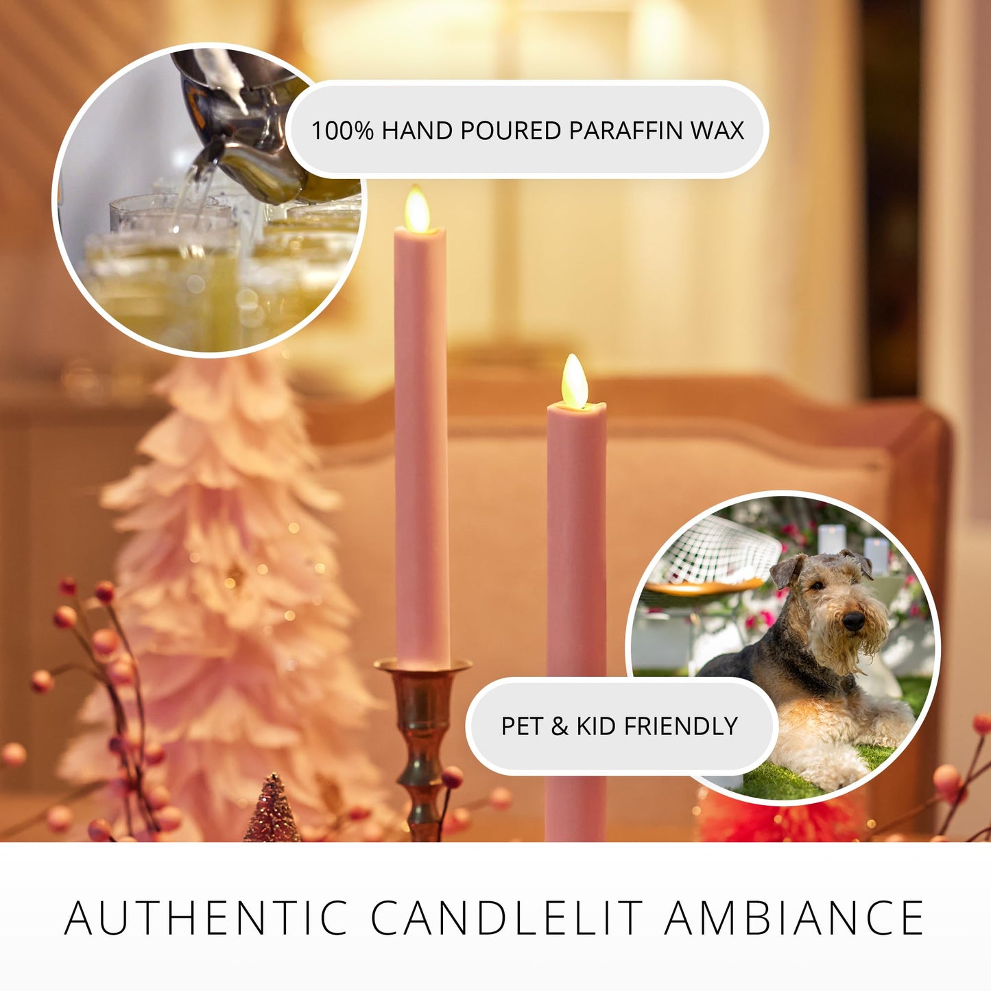 Luminara - Flameless Battery Operated Taper Candle - Rose Tan - Pack of 2-1x9.75 - LED Flickering Flame - Realistic Safe for Home Kids and Pets
