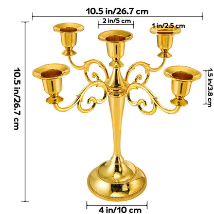 YOUEON 5 Arm Gold Candelabra, Candelabra Candle Holder, 10 Inch Tall Candlesticks Holder, Elegant Taper Candle Holder Centerpiece for Wedding, Church, Halloween, Dining, Home Decor