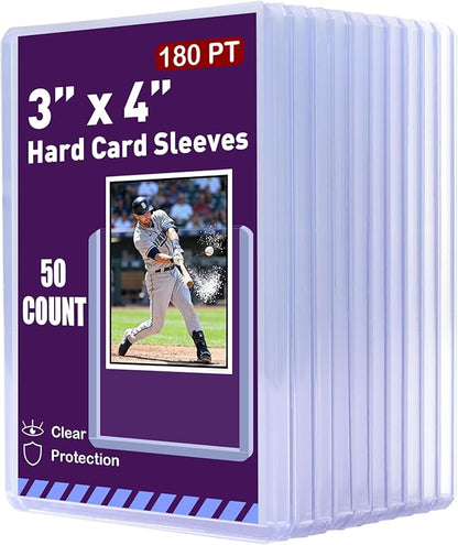 50ct 3X4 Card Sleeves Hard Plastic - 180pt Hard Card Sleeve Baseball Card Protectors Hard Plastic Premium Card Sleeves for Trading Cards Hard Card Holder for Sports Baseball Football Game Cards