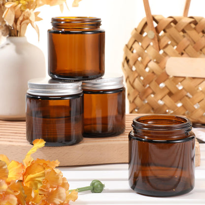 Zhehao 24 Pcs Glass Candle Jars with Lids Bulk, Round Empty Candle Container Tins, Dishwasher Safe and Leakproof DIY Crafts(Amber,Silver,4 oz)