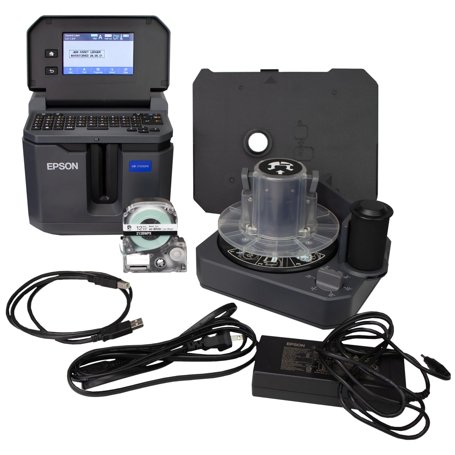 LABELWORKS Epson LW-Z5010PX-R Industrial Label Maker - Complete Printer Kit with Accessories and Automatic Bulk Tape Rewinder, PX 147' Bulk Label Rolls, Desktop Printer