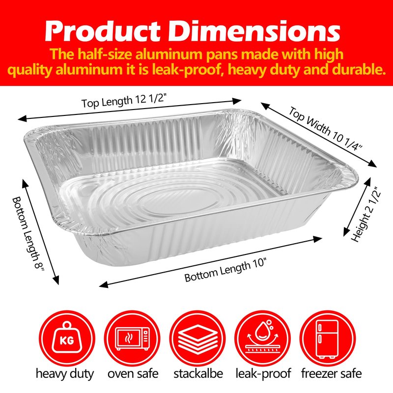MAXTBEE 9x13 Aluminum Foil Pans, 10 Pack Disposable Trays Half Size Heavy Duty Tin Pans Deep Food Containers For Cooking, Meal Prep, Baking, Roasting, Chafing, Heating or Steam Table