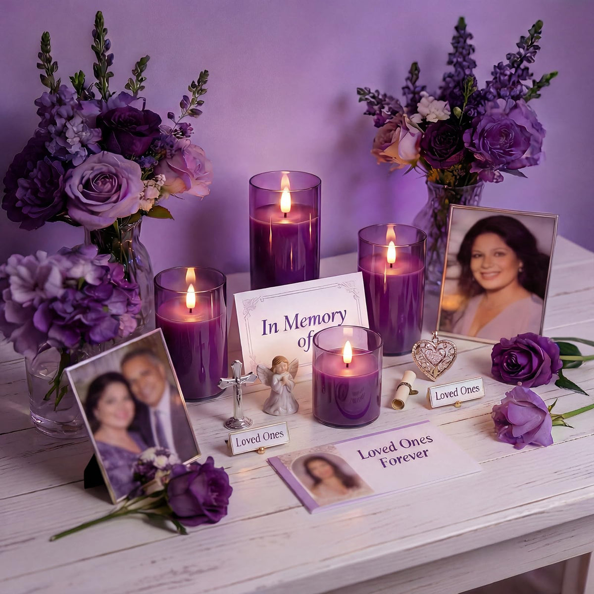 Homemory Purple Glass Flameless Candles, Battery Operated LED Pillar Candles with Remote Control and Timer, Radiance Candles, Real Wax, Set of 3,D3 xH4 5" 6"