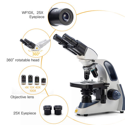 SWIFT SW380B 40X-2500X Magnification, Research-Grade Binocular Compound Lab Microscope, Mechanical Stage, with 5.0 mp Camera and Software Windows/Mac Compatible and 100pcs Blank Slides