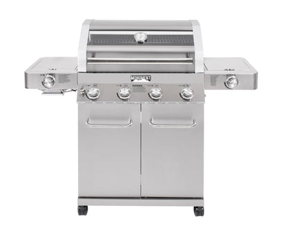 Monument Grills Larger 4+2 Burner Propane Gas Grills Stainless Steel Cabinet Style with Clearview® Lid, Knob Controls, Built-In Thermometer, Infrared Side Sear Burners & Side Burners, Outdoor Use