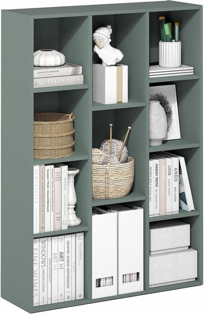 Furinno LUDER Bookshelf - 11-Cube Reversible Bookcase in Sage Green | Easy Assembly for Home & Office