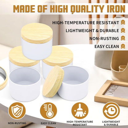 YJHSS 24-Pack 8oz Candle Tins with Wood-Grain Printing Lids, Metal Candle Jars for Candle Making, Empty Containers Vessels Bulk for Small Business & Beginners DIY Storage -Wood White