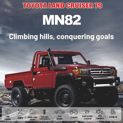 RC Crawler 1:12 Scale MN82 RC Crawler 4WD LC79 Land Cruiser Rock Crawlers with Lights Speed Adjustment Servo Tires 2.4Ghz RTR RC Rock Truck for Teens Adults(Red)