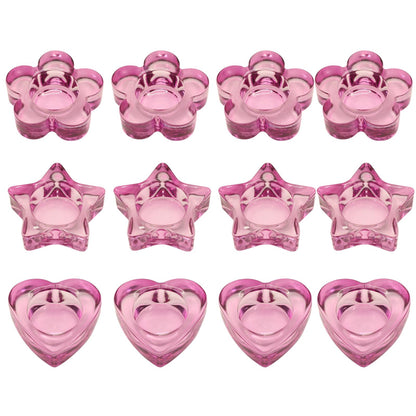 Pink Votive Candle Holders Set of 12 for Table Centerpiece(3 Sizes,Heart/Flower/Star) Tealight Candle Holders Bulk for Birthday Party,Wedding Dinning,Home Decor, Valentines Christmas Decoration(Pink)