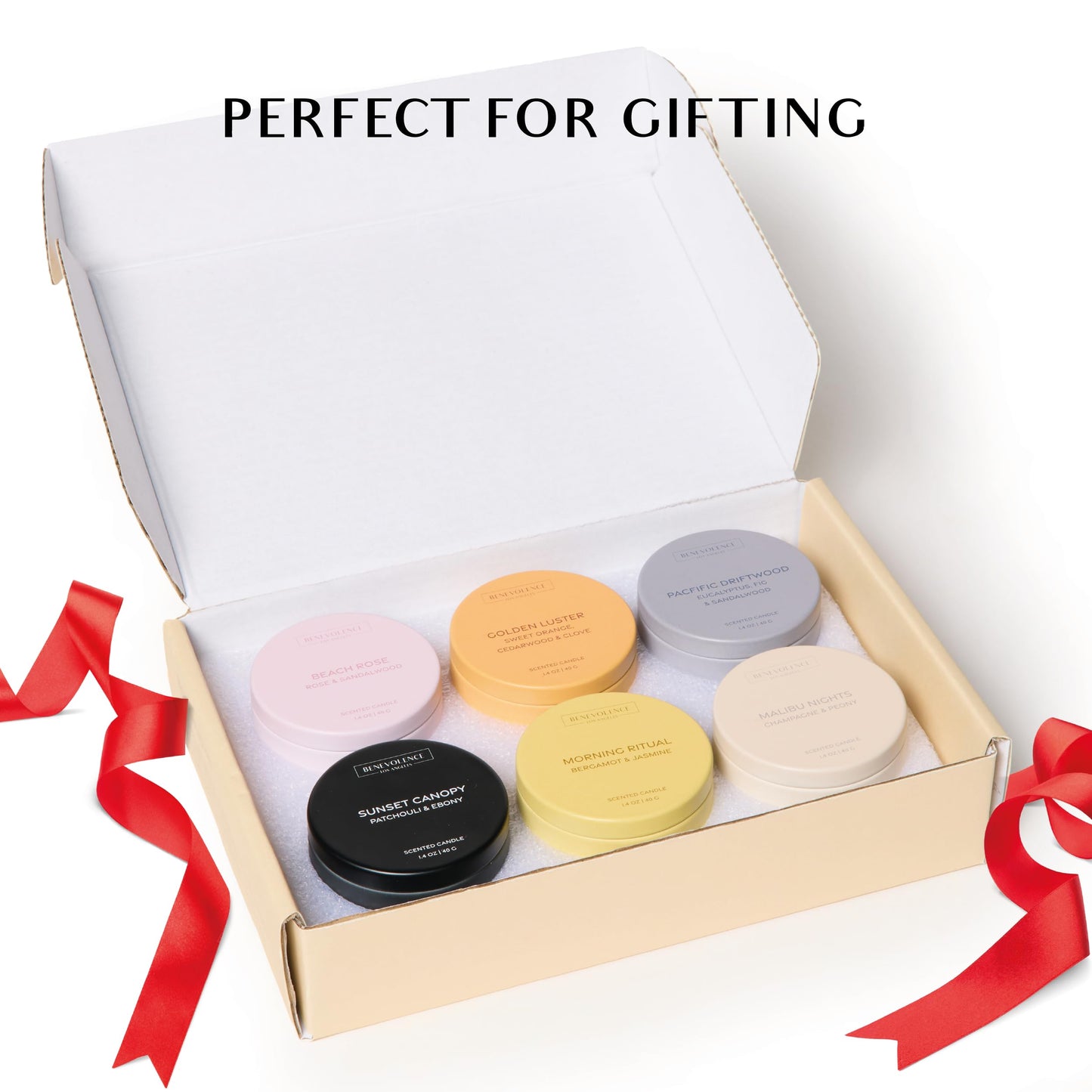 Benevolence LA Candle Gift Set – 6 Soy Scented Candles (1.4 oz) | Aromatherapy Candles with Orange, Eucalyptus, Rose & Jasmine | Gift Set Ideas for Women & Men | Ready for Gifting