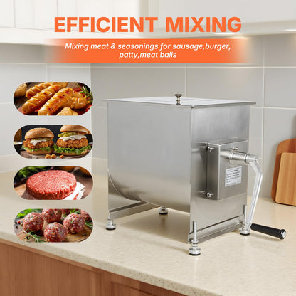 Hakka 15lb/7.5L Manual Meat Mixer, Stainless Steel 10L Fixed Tank Meat Mixer for Sausage (Mixing Max.15lb for Meat)