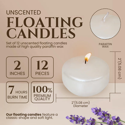Axiom Floating Candles 4 Hours Burning Time Dripless Floating Candles for Valentine's Day Natural Hand Rolled Wax Candles for Parties (12, Metallic White)