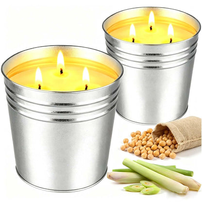 Citronella Candles Outdoor – 2 x 17 oz Large 3-Wick Outdoor Candle, Up to 180 Hours Burn Time, Lemongrass Scent for Outdoor Patio, Garden, Yard, Balcony, Camping