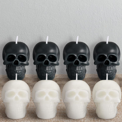 Nuanchu 8 Pcs Goth Skull Candles Set Black White Gothic Candles Vegetable Wax Candlestick Goth Home Decor for Halloween Xmas Haunted House Decoration