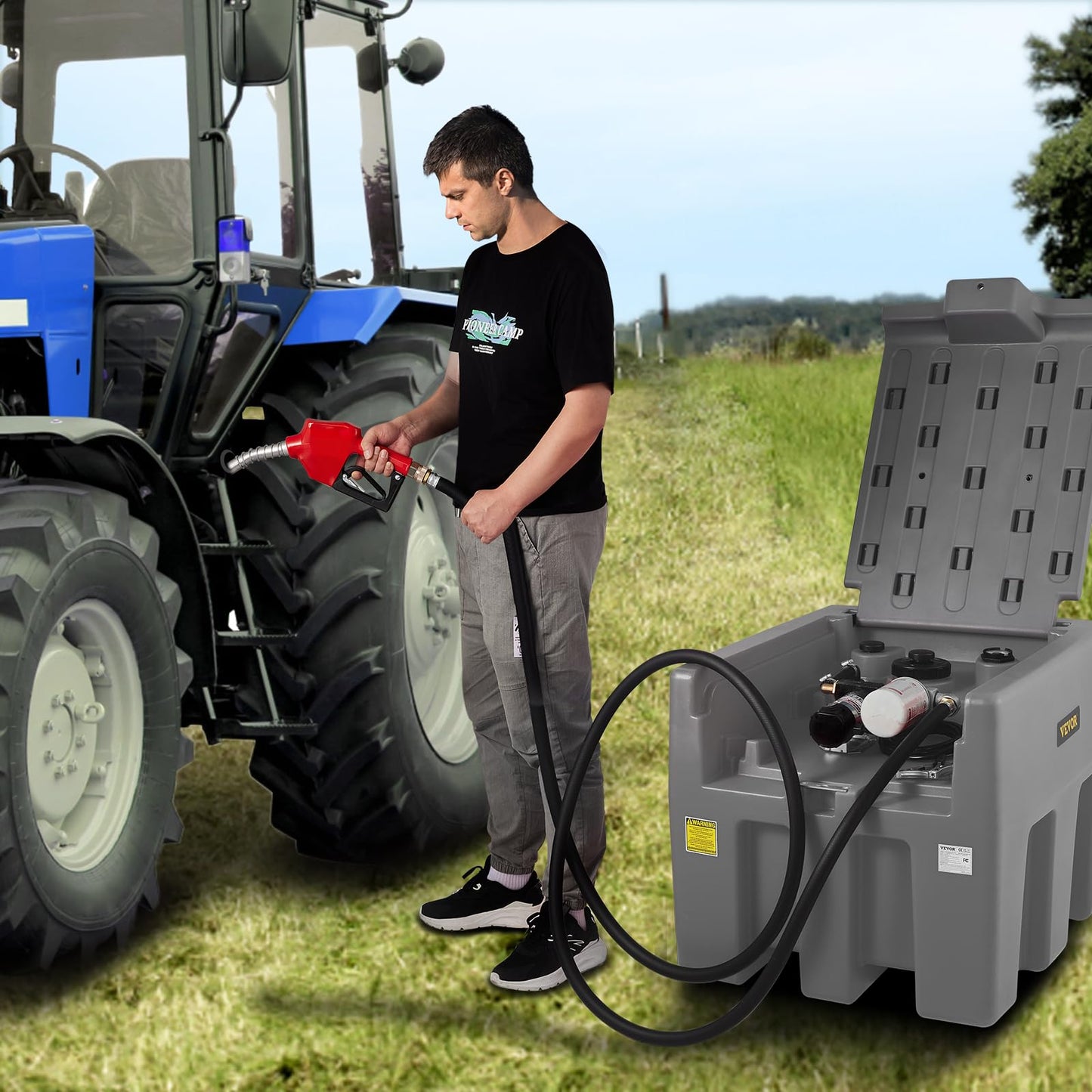 VEVOR Portable Diesel Tank, 58 Gallon Capacity & 10 GPM Flow Rate, Fuel Tank with 12V Electric Transfer Pump and 13.1ft Rubber Hose, PE Diesel Transfer Tanks for Easy Fuel Transportation, Grey