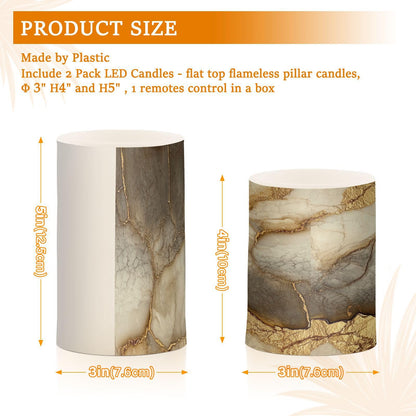 Zathe Flameless Flickering Candles Remote Led Pillar Candles for Home Decor Marble Brown Beige
