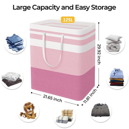 HomeHacks 2 Pack Large Laundry Baskets, Waterproof, Freestanding Laundry Hampers, Collapsible Clothes Hamper with Reinforced Handles in Laundry, College Dorm, Bathroom, Bedroom (Blue+Pink, 125Lx2)