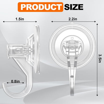 KORCCI Suction Cup Hooks for Shower-Max Load 10 LB, No Trace, Reusable & Removable, Small Clear Suction Hooks, for Tile, Glass, Window, Kitchen, Bathroom, Christmas Decor, Wreath, Lights, 2 Pack