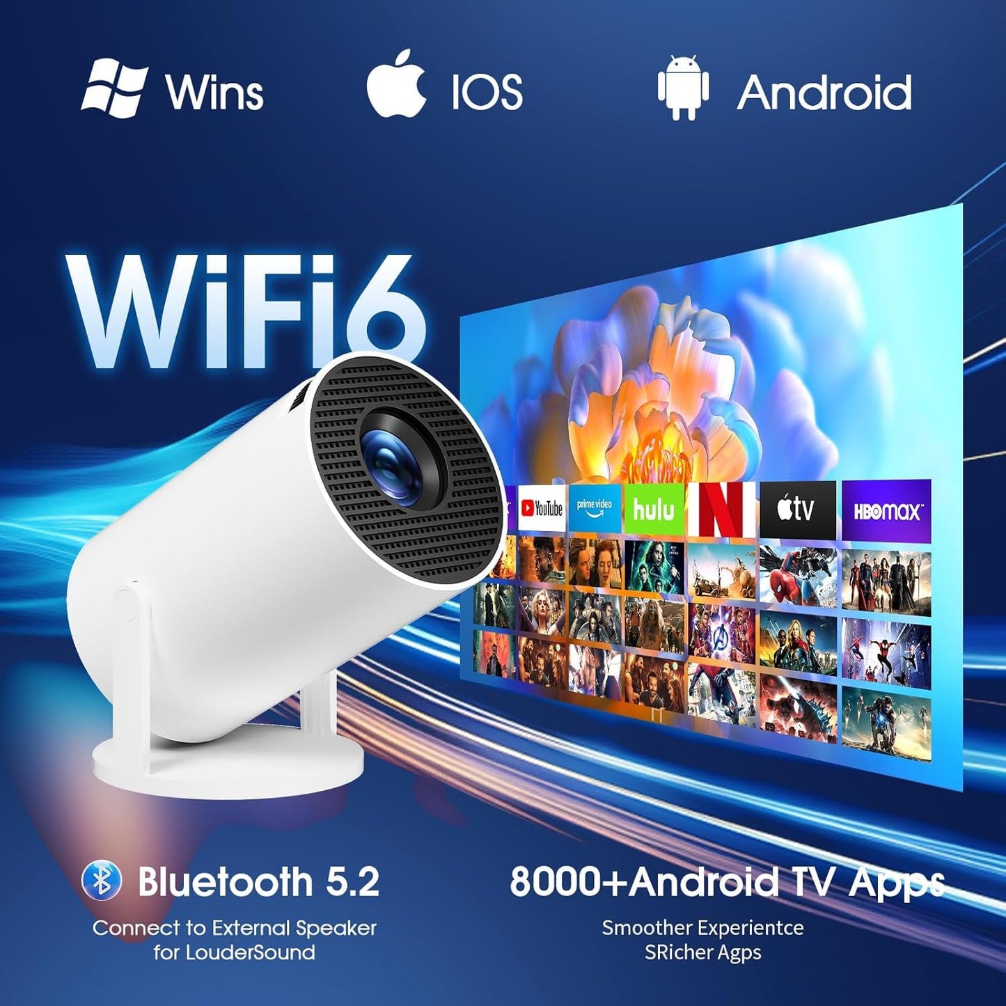 [Built-in App] Mini Projector with WiFi and Bluetooth 2025 Upgraded 1080P FHD 4K Support Projector with Mouse Portable Projector Auto Keystone Compatible with TV Stick/Memory Stick/USB/Laptop