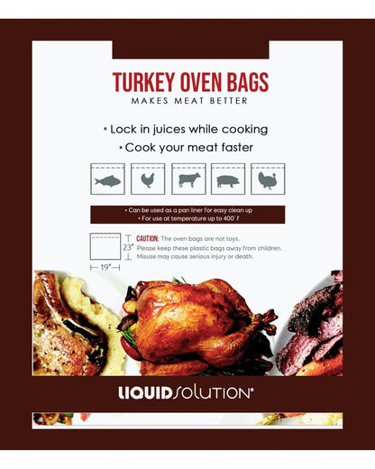 Liquid Solution Oven Bags for Perfect Roasted Turkey Chicken or Veggies, Locks In Juices and Turkey Flavoring, BPA-Free and Oven-Safe, 6 pack (19 x 23 in)