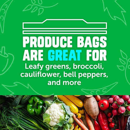Ziploc Food Storage Produce Bags, Seal Top to Keep and Control Moisture, 15 Bags Total