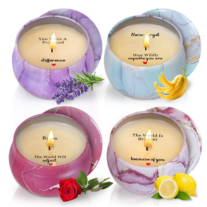 Scented Candles Gift Set for Women with Sayings, 4 Pack Aromatherapy Candles with Four Scents, Birthday Mothers Day Inspirational Gifts for Women, 120H Long Lasting Burn 17.6 Oz