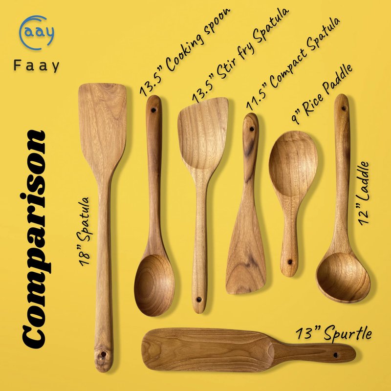 FAAY 18" Teak Long Wooden Spatula, Heavy Duty Stir Paddle for Cooking in Big Pot, Canning, Handcrafted from High Moist Resistance Teak, Wooden Spoon Flat for Brewing, Grill, Mixing, Stirring, Decor
