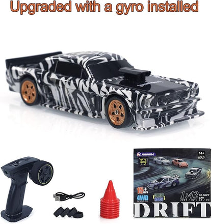 TOUCAN RC HOBBY 1:43 RTR Race Car Gyro Drift Car 4WD Traffic Cones Mini for Men with a Gyro (Camouflage) for Ages 14+