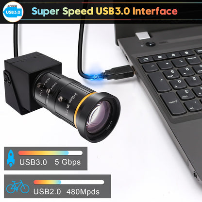 SVPRO HDMI USB Camera 4K 60fps USB3.0 Streaming Webcam with Zoom 5-50mm Telephoto Lens,10X Optical Zoom Industrial Microscope Camera H.264 Video Camera for Computer,Raspberry Pi,Monitor