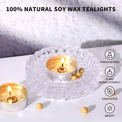 50 Pcs Soy Wax Tealight Candles,100% Natural- 4 Hours White Soy Tea Lights Candle, Paraffin-Free/Unscented Small Tea Candles for Party, Home, Wedding, Emergency