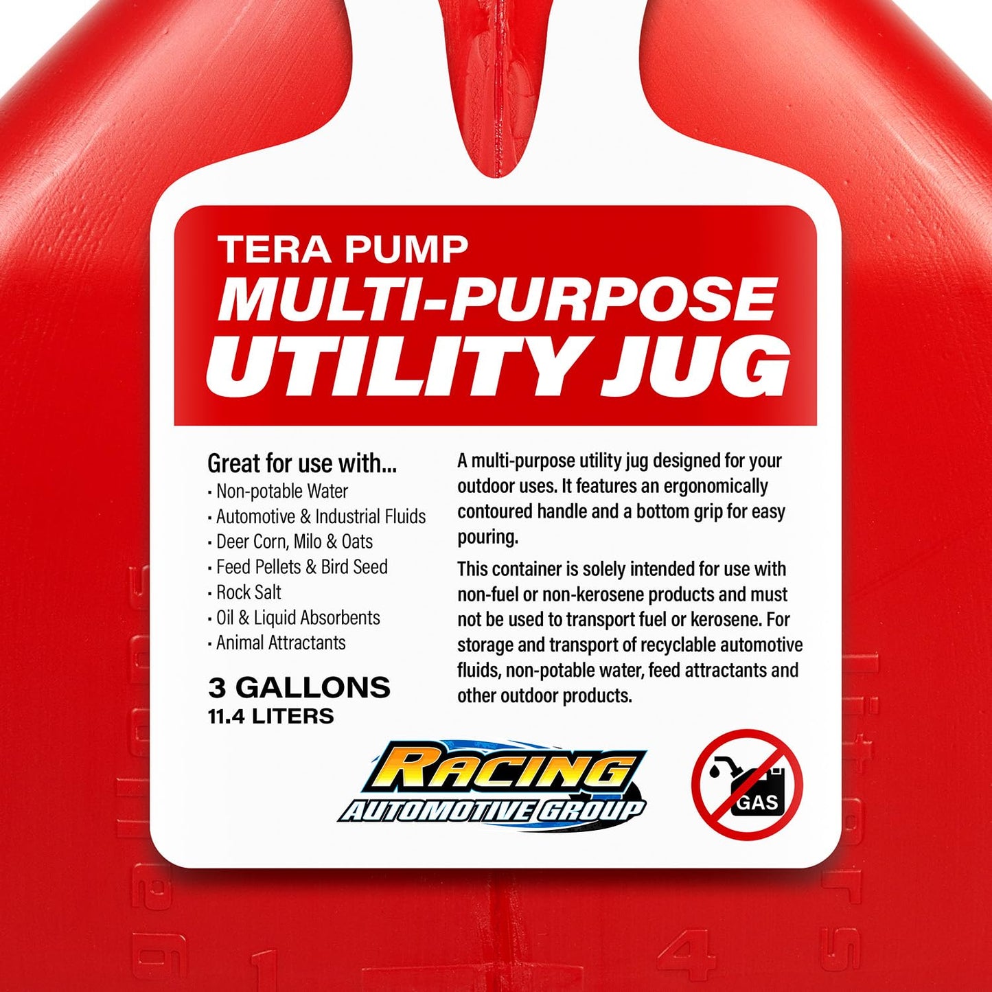 TERA PUMP 3 Gallon Multi-Purpose Utility Can (Red) with Auto-Stop Battery Powered Liquid Transfer Pump - 4.25FT Long Hose 2.3 GPM Transfer Rate For Non-Fuel Products