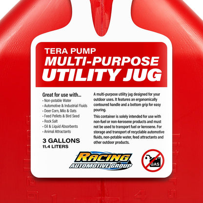 TERA PUMP 3 Gallon Multi-Purpose Utility Can (Red) with Auto-Stop Battery Powered Liquid Transfer Pump - 4.25FT Long Hose 2.3 GPM Transfer Rate For Non-Fuel Products