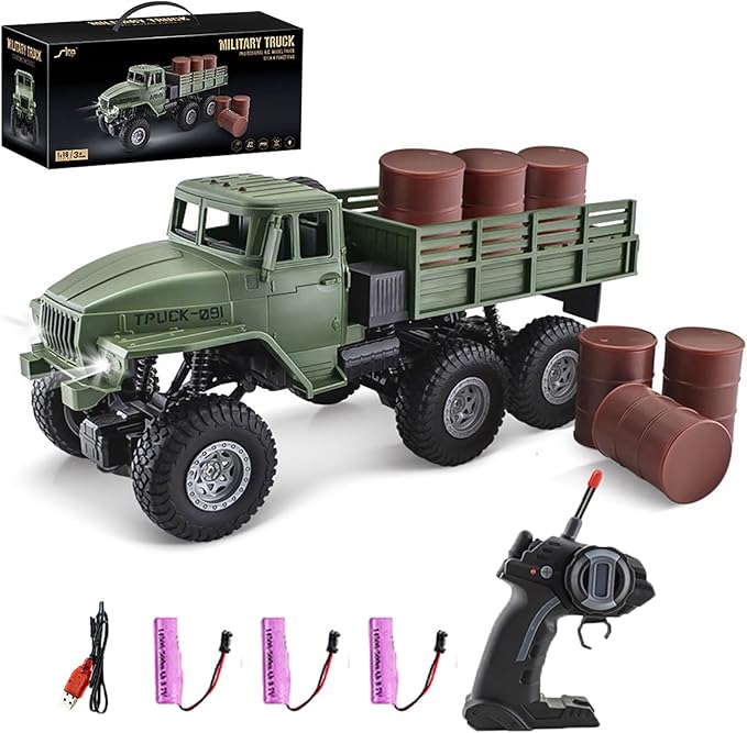 RC Military Truck 1:16 Military Carrier Car Off-Road Crawler Transpotr Truck 6WD with LED Light for Teen Adults