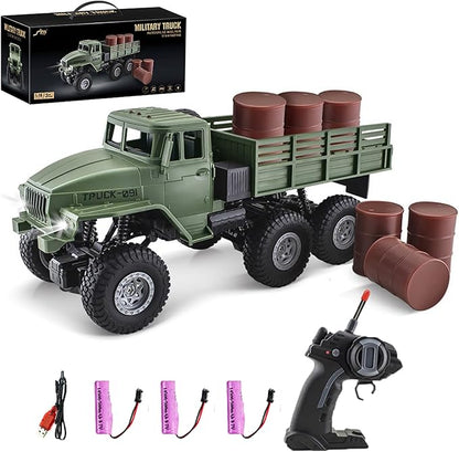 RC Military Truck 1:16 Military Carrier Car Off-Road Crawler Transpotr Truck 6WD with LED Light for Teen Adults