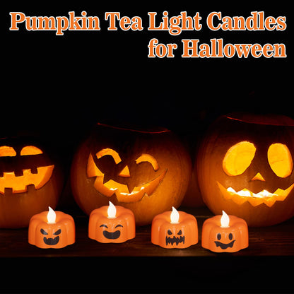 GenSwin Halloween Pumpkin Flameless Candles Lights with 6H Timer, 6 Pcs LED Flickering Tealights Candles Battery Operated, Ghost Face Tea Lights Candles for Fall Halloween Decoration (1.9” x 1.6”)