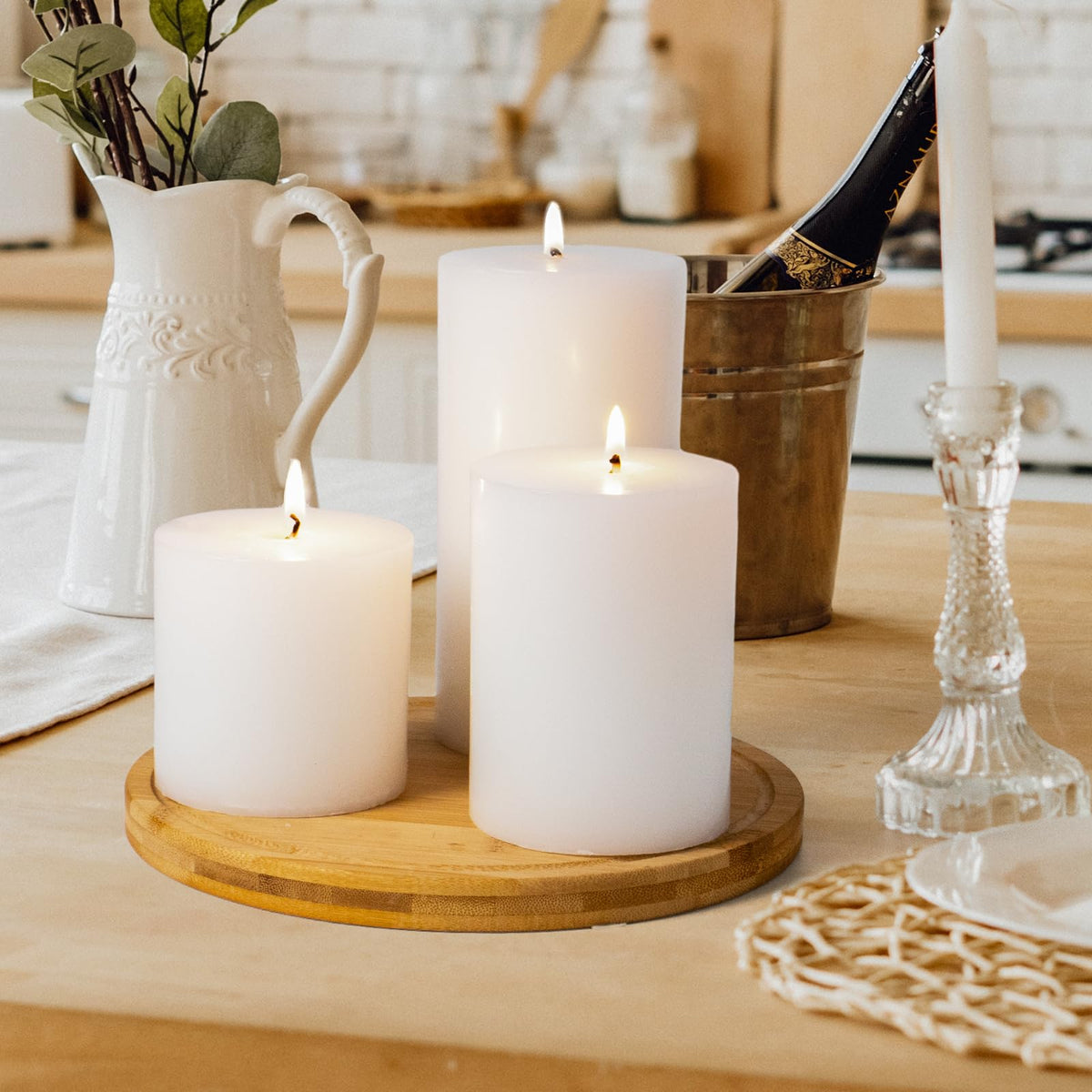 KONNI White Pillar Candles Set of 3, 3"x 4" Unscented Pillar Candles Bulk, 39 Hours Long Burning Candles, Smokeless&Dripless Large Round Candle for Wedding, Home Decoration, Parties, Spas, Dinner