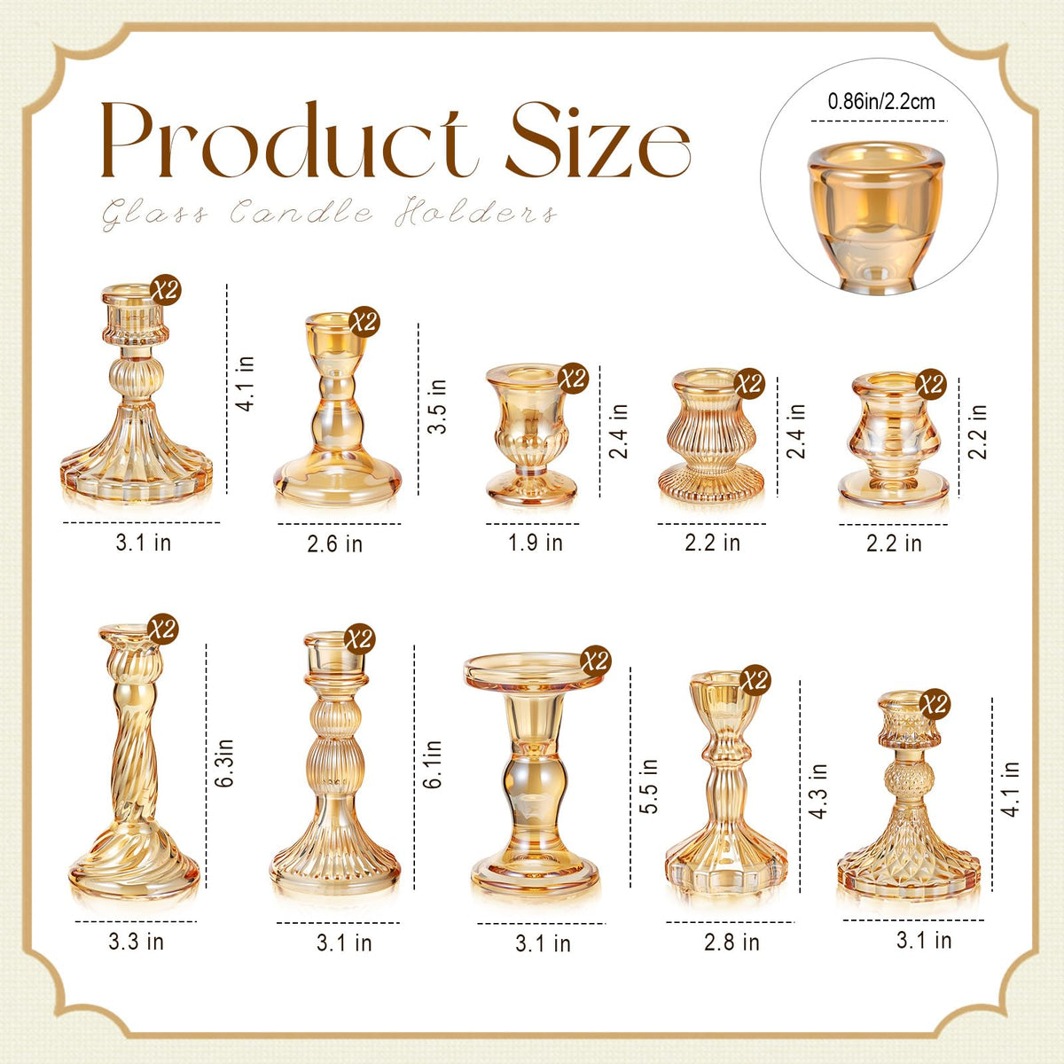 Mumufy 10 Sets Glass Crystal Taper Candle Holders Stand Centerpiece Bulk with 10 in Taper Candles Sticks Clear Decorations Table Wedding Dining Party (Gold)