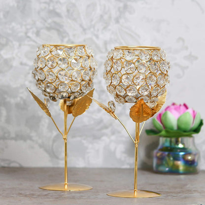 WebelKart New Premium Crystal Rose Brass Candle Holder for Decoration -Candle Stand for Diwali - Diwali Candle Holder (Model-1)
