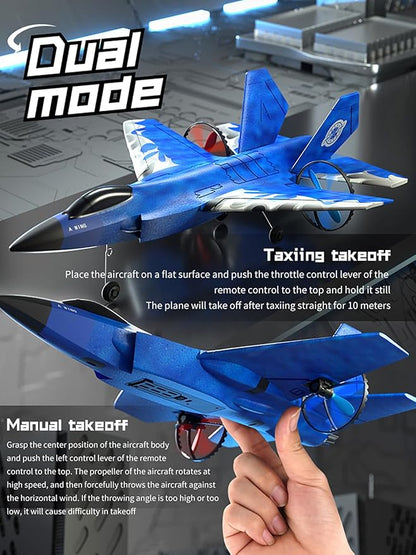 RC Airplane F-35 Lightning II 2 Channel Remote Control Plane with Smart Gyro Easy to Fly Foam Rc Glider Jet Gift for Kids Boys Girls 8-12 Year Old (Blue)