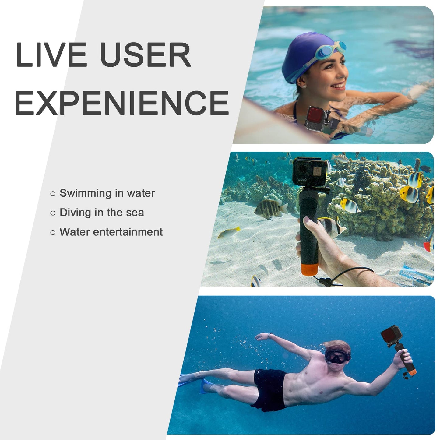 FitStill Waterproof Monopod Floating Hand Grip for Go Pro Hero 13/12/11/10/9/8/7/6/5/4/3 Session DJI Osmo and Other Action Cameras.Snorkeling Underwater Diving Pole Stick