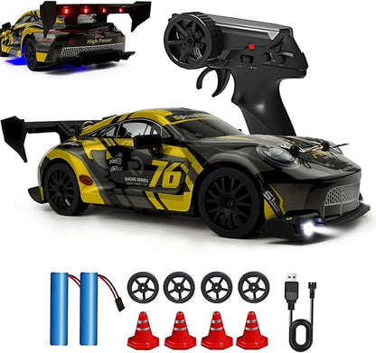 1:24 RC Drift 2.4GHz with LED Light Race Car Toys for Boy Girl 8-12 Years Old Speed Adjustable 25Km/HHigh Speed RC Racing Cars Perfect Toy Gift for Boys &amp Girls (Yellow)