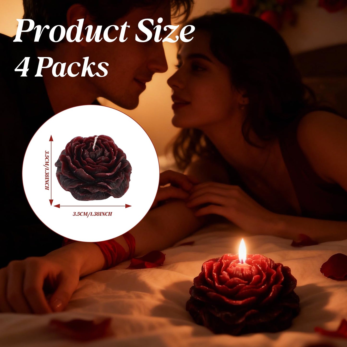 4 Packs Red Low Temperature Tea Lights Candle, Wax Play Red Rose Shaped Candle for Weddings and Valentine's Day, Engagement Proposals, Candlelit Dinners Decor